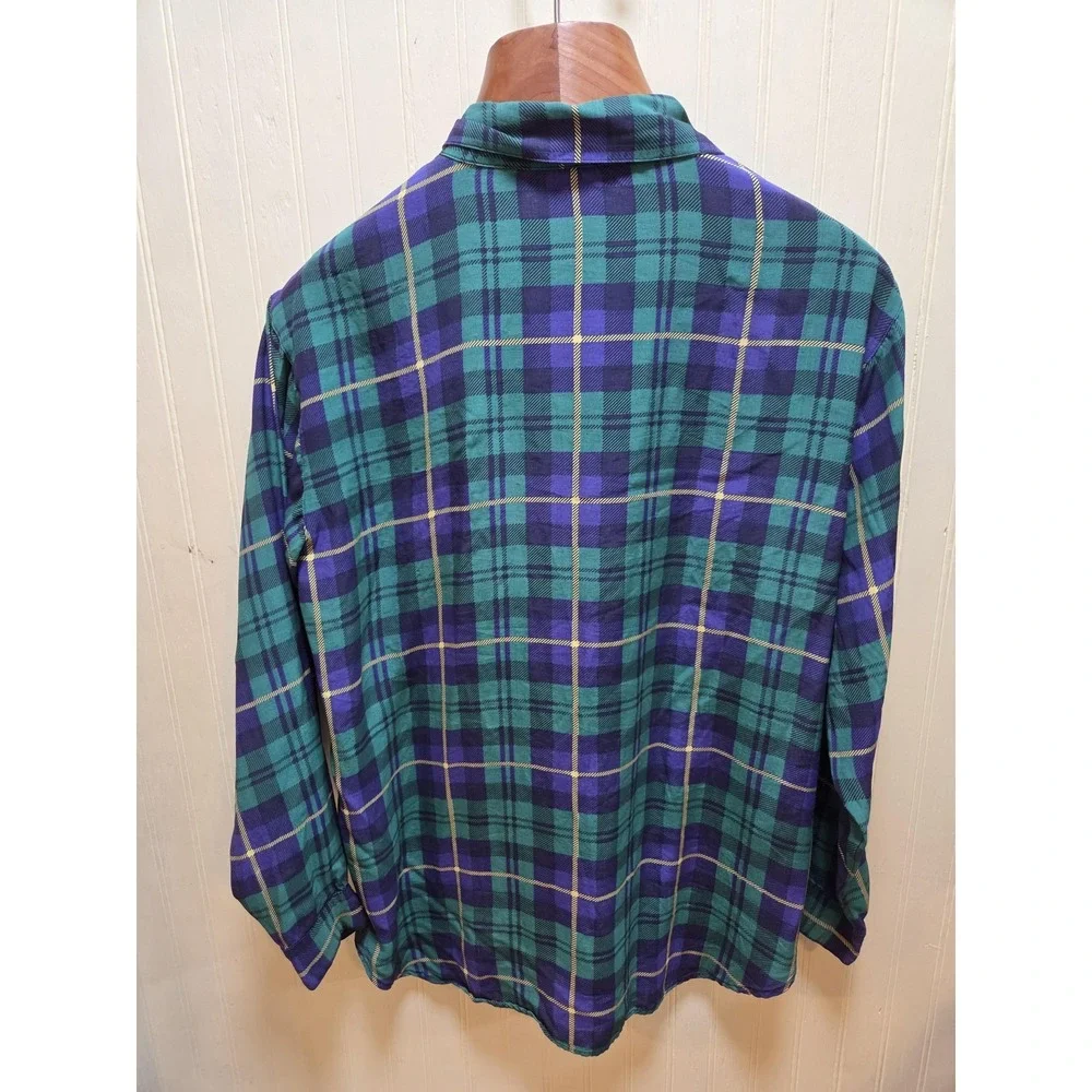 Vintage Vittadini Sport Shirt Womens‎ Small Green Blue Plaid Rayon Button Up 90s - Picture 3 of 6